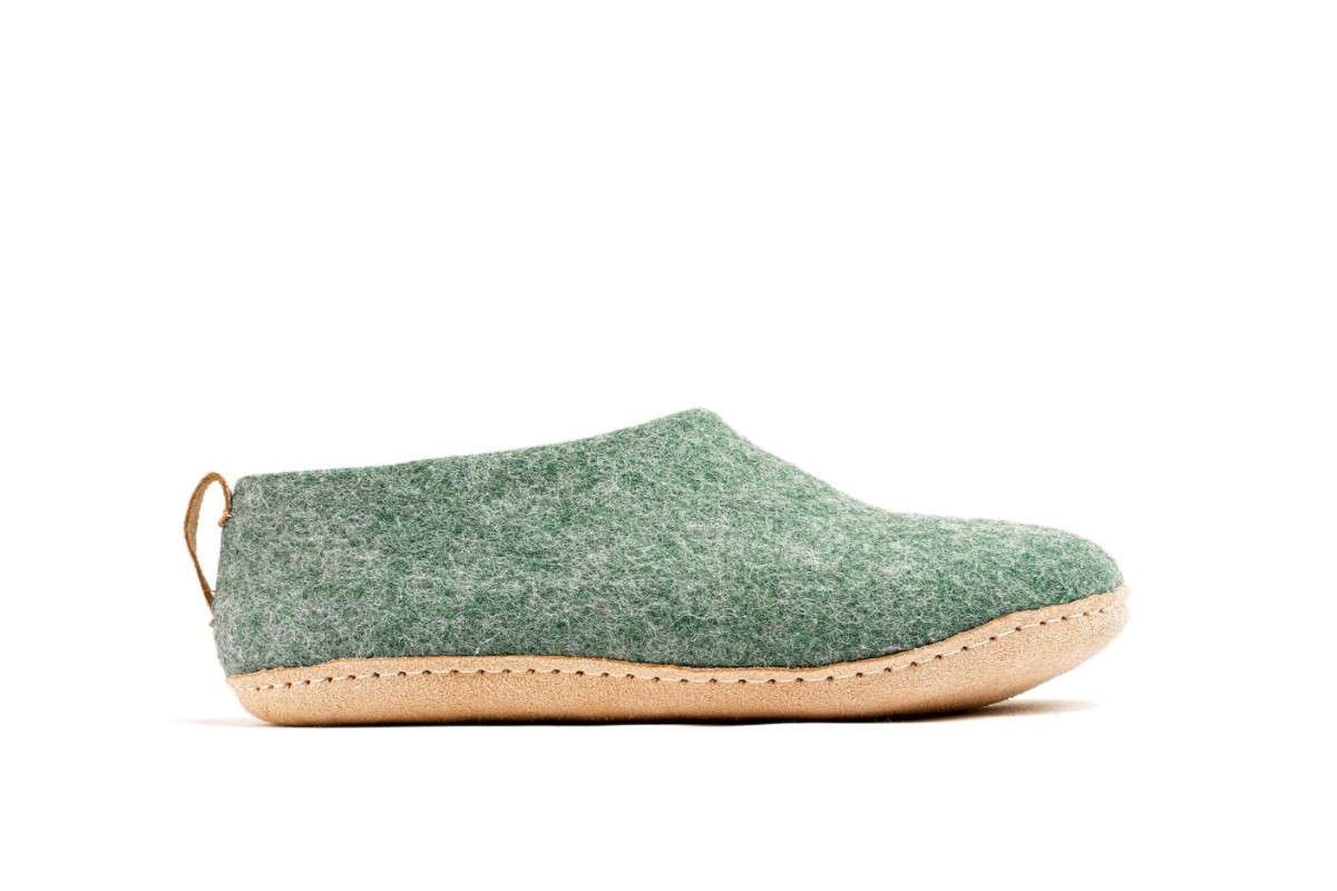 Scarpe Da Interni Con Suola In Cuoio - Verde Giungla