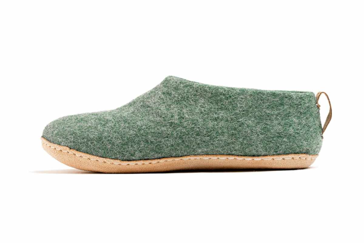 Scarpe Da Interni Con Suola In Cuoio - Verde Giungla