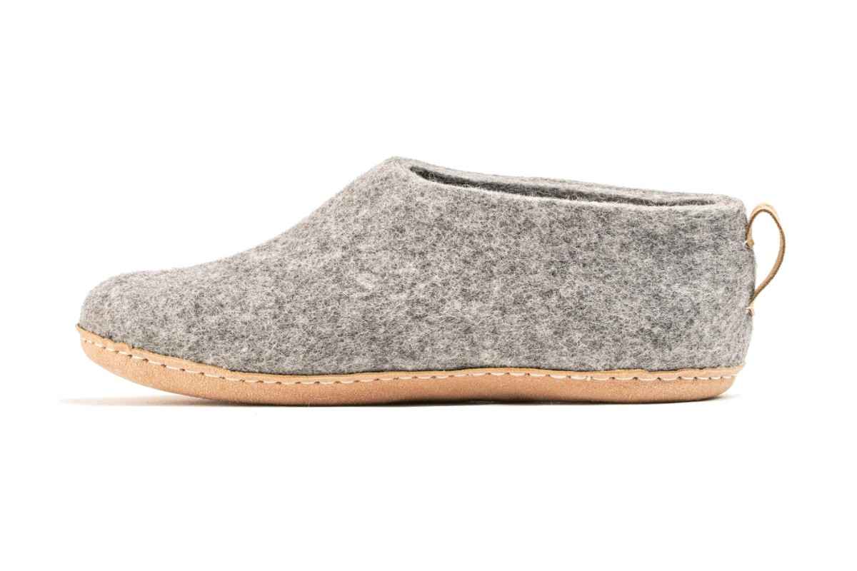 Scarpe Da Interni Con Suola In Cuoio - Grigio Naturale