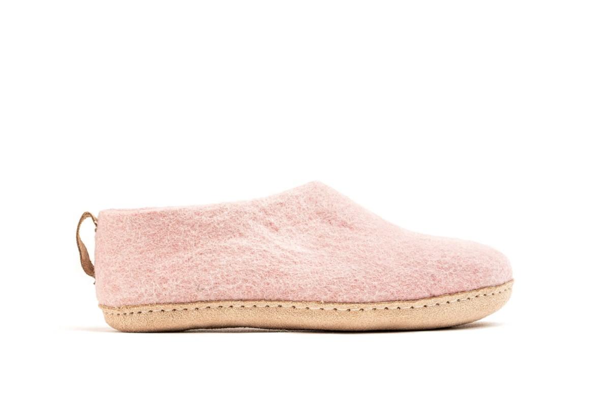 Scarpe Da Interni Con Suola In Cuoio - Rosa Baby