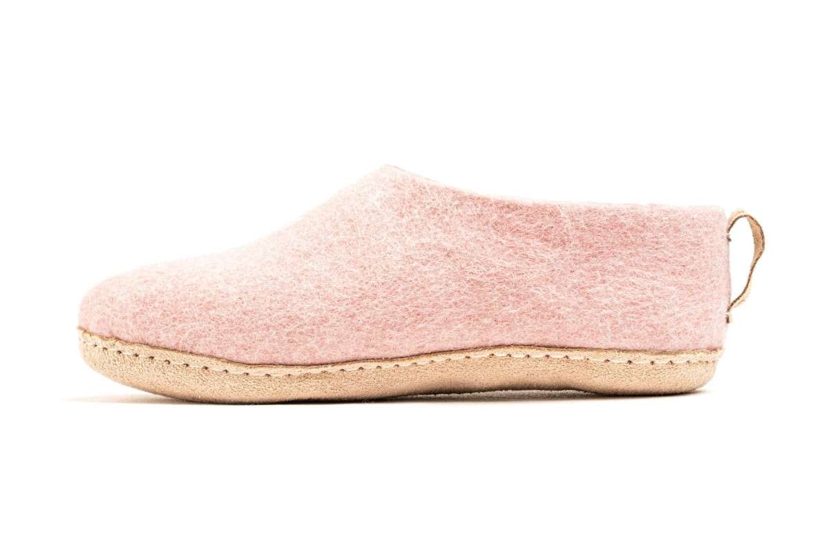 Scarpe Da Interni Con Suola In Cuoio - Rosa Baby