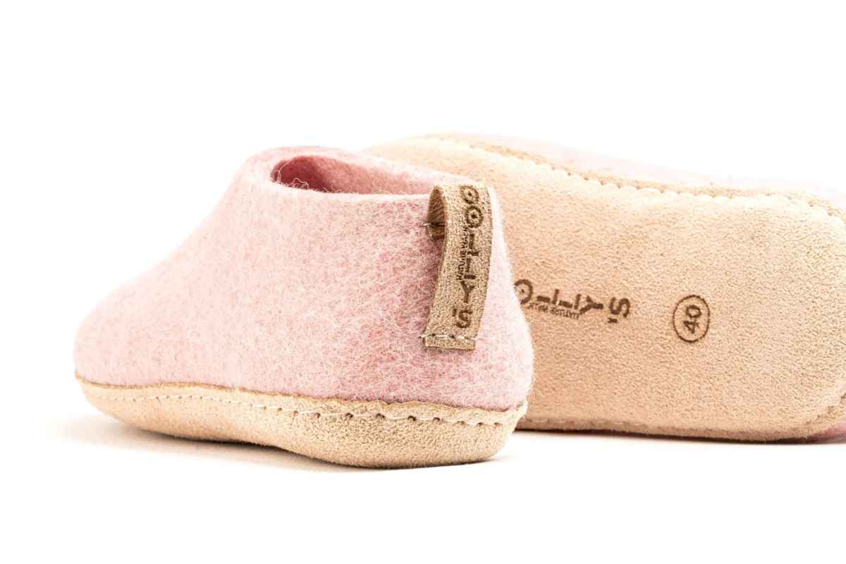 Scarpe Da Interni Con Suola In Cuoio - Rosa Baby