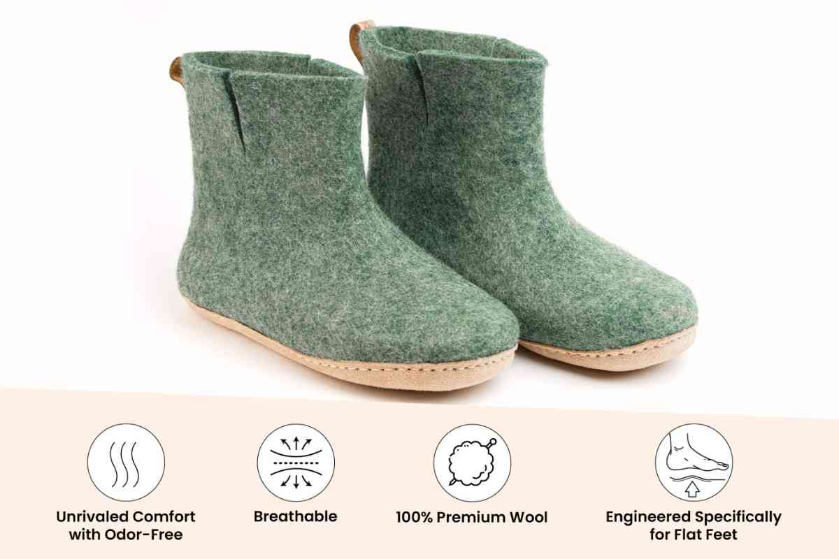 Woollyes Stivali Da Interno Con Suola In Cuoio  – Verde Giungla