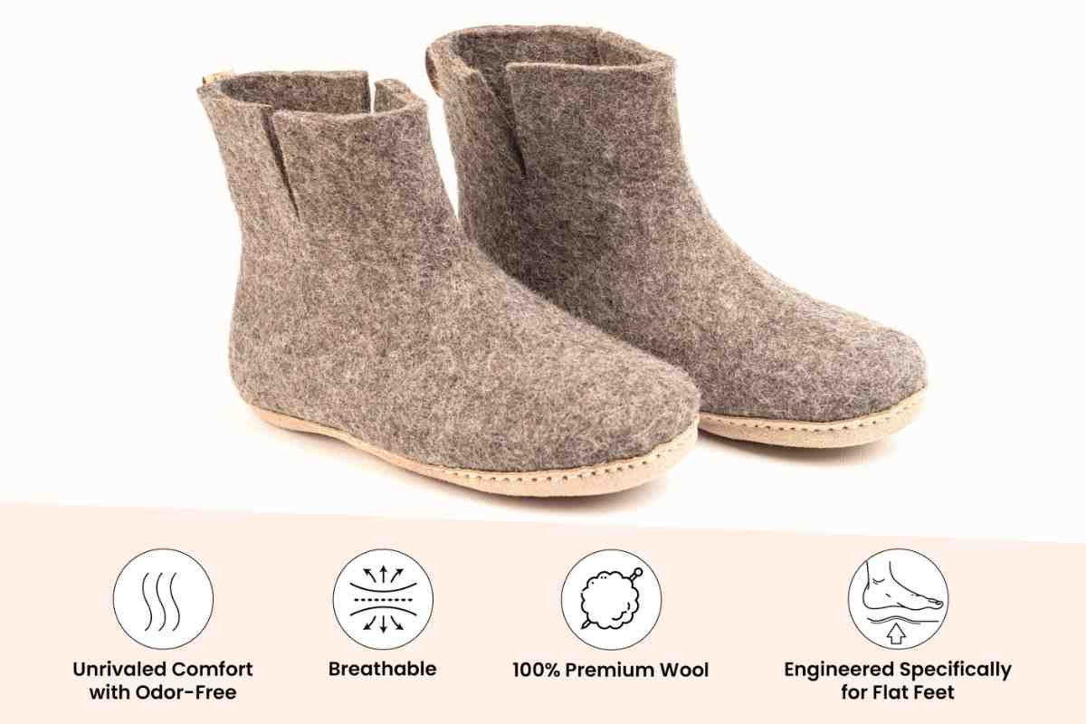 Woollyes Stivali Da Interno Con Suola In Cuoio  – Marrone Naturale