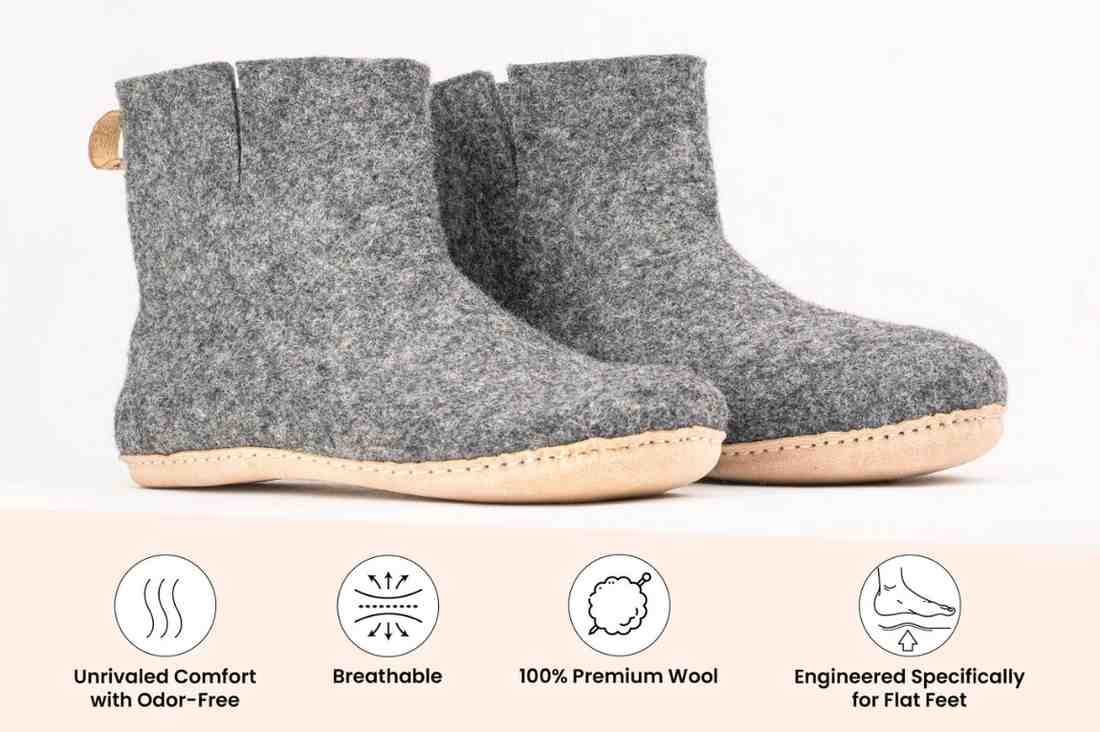 Woollyes Stivali Da Interno Con Suola In Cuoio  – Carbone
