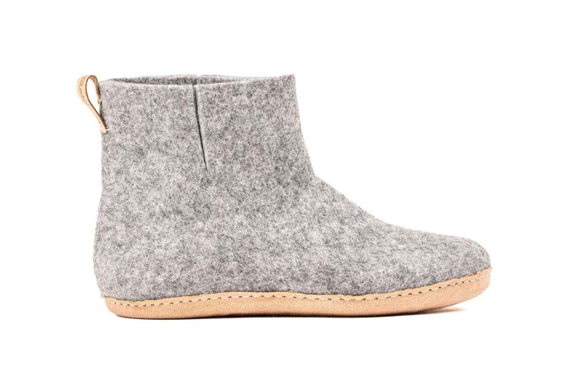 Woollyes Stivali Da Interno Con Suola In Cuoio  – Grigio Naturale