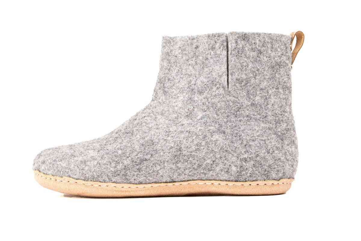 Woollyes Stivali Da Interno Con Suola In Cuoio  – Grigio Naturale
