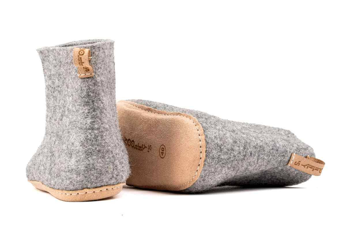 Woollyes Stivali Da Interno Con Suola In Cuoio  – Grigio Naturale