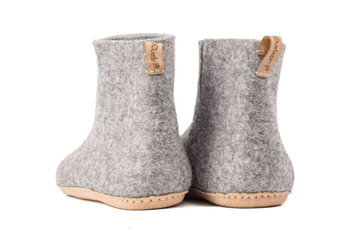 Woollyes Stivali Da Interno Con Suola In Cuoio  – Grigio Naturale