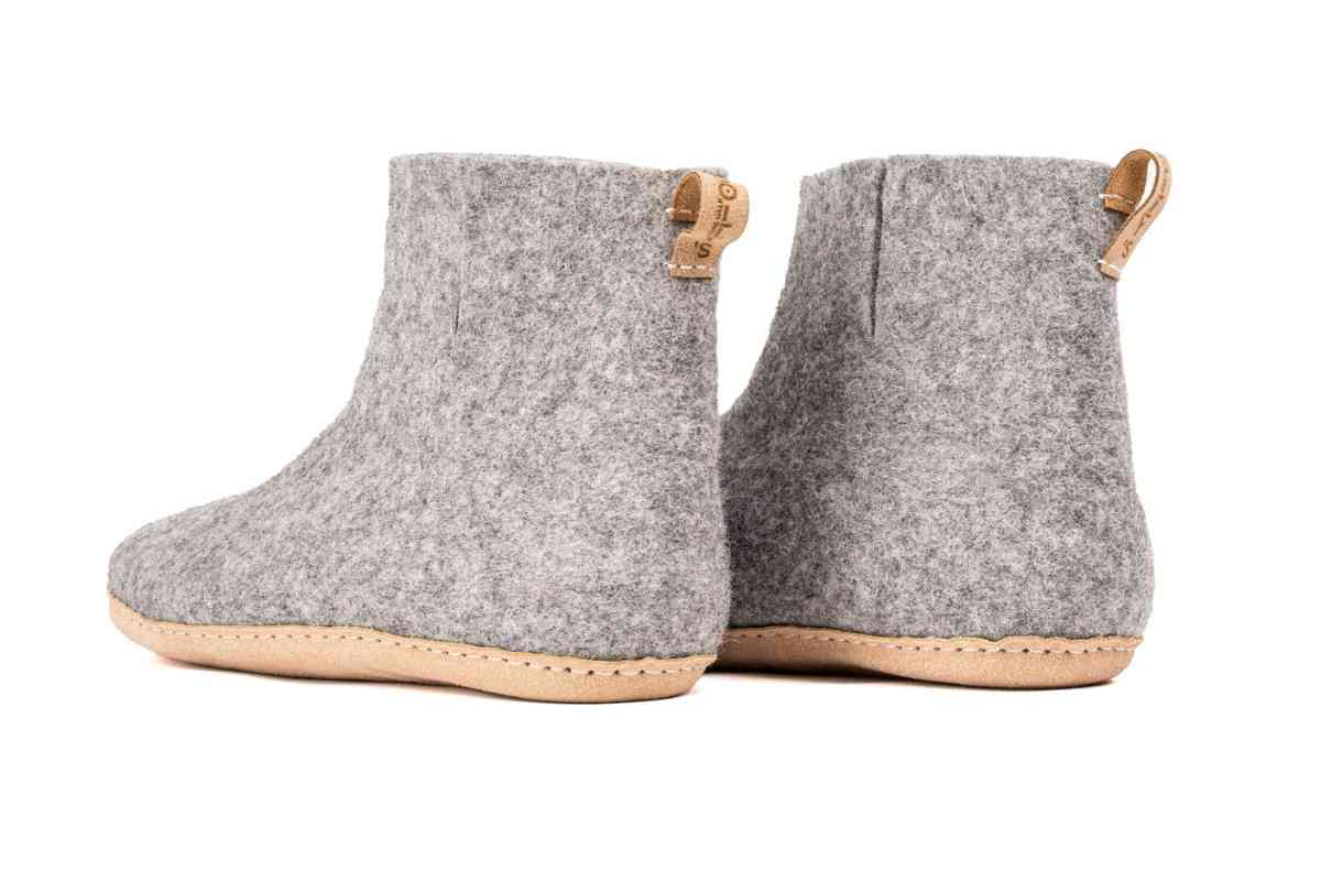 Woollyes Stivali Da Interno Con Suola In Cuoio  – Grigio Naturale
