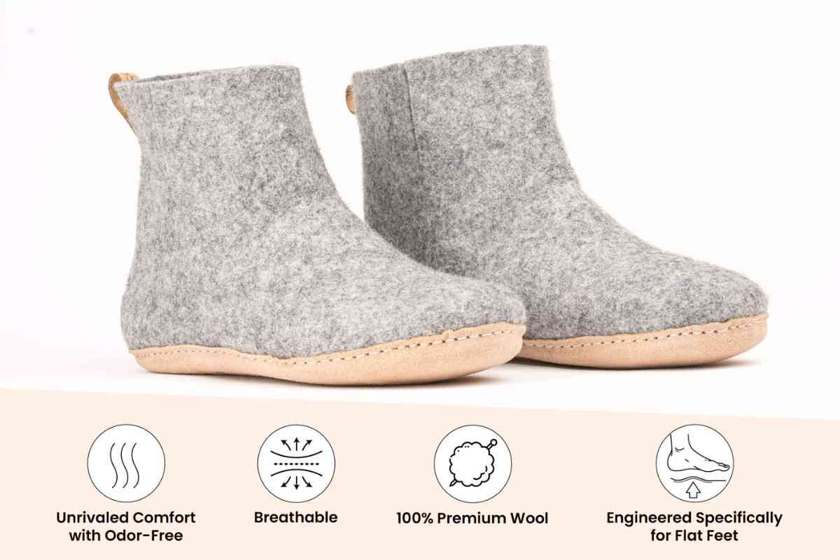Woollyes Stivali Da Interno Con Suola In Cuoio  – Grigio Naturale