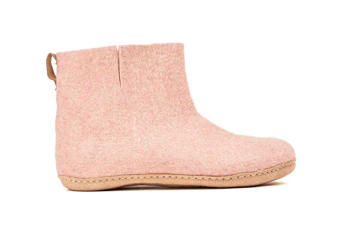 Woollyes Stivali Da Interno Con Suola In Cuoio  – Rosa Baby