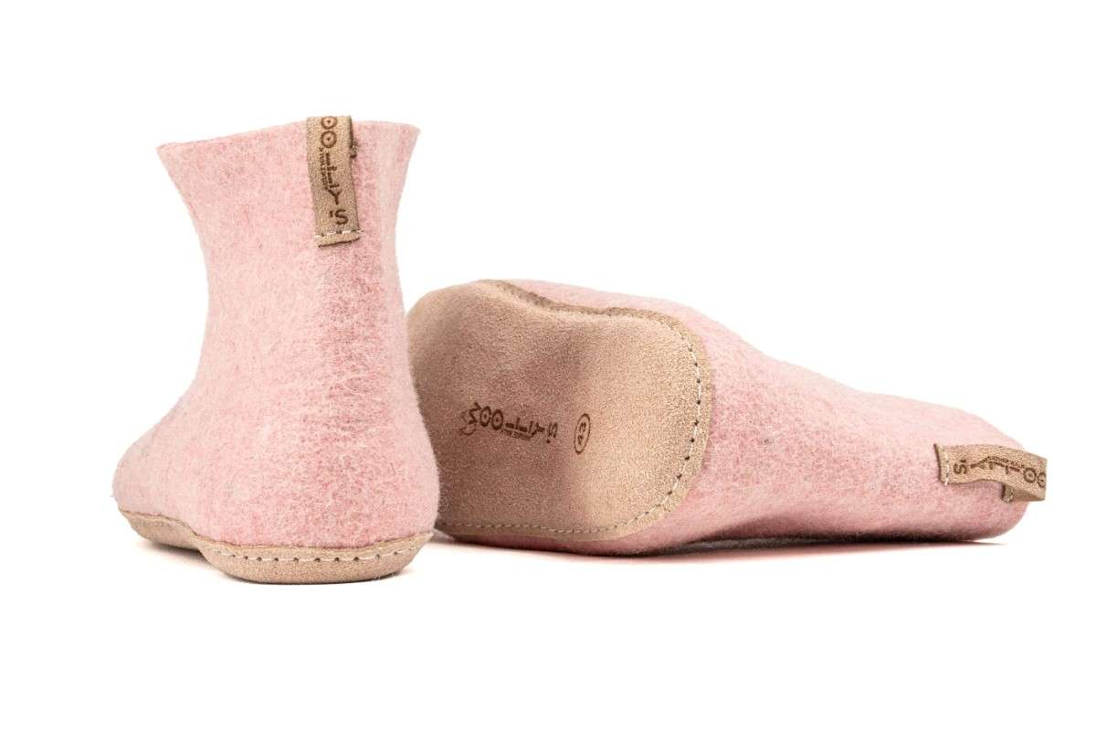 Woollyes Stivali Da Interno Con Suola In Cuoio  – Rosa Baby