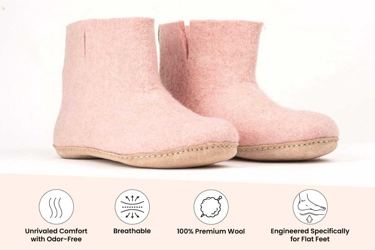 Woollyes Stivali Da Interno Con Suola In Cuoio  – Rosa Baby