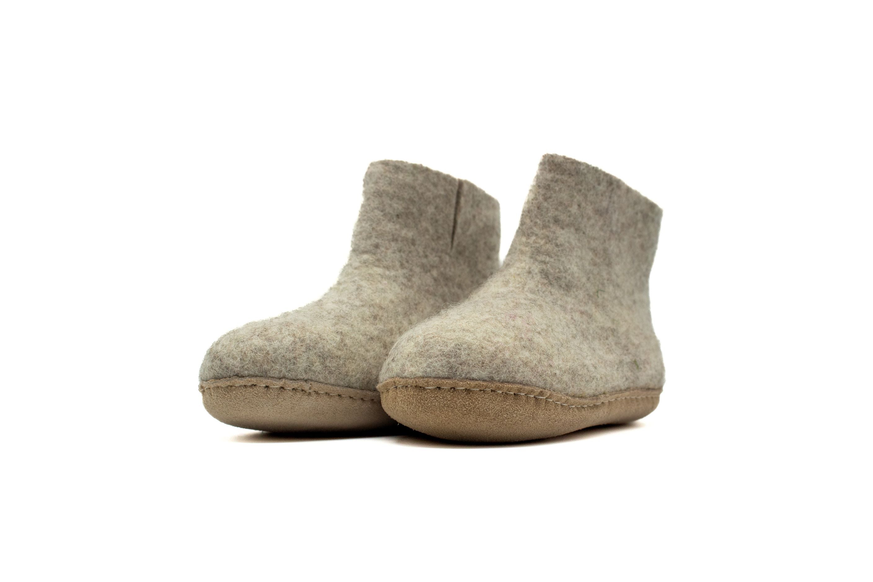 Stivaletti Da Interno Per Bambini Con Suola In Cuoio– Grigio Naturale
