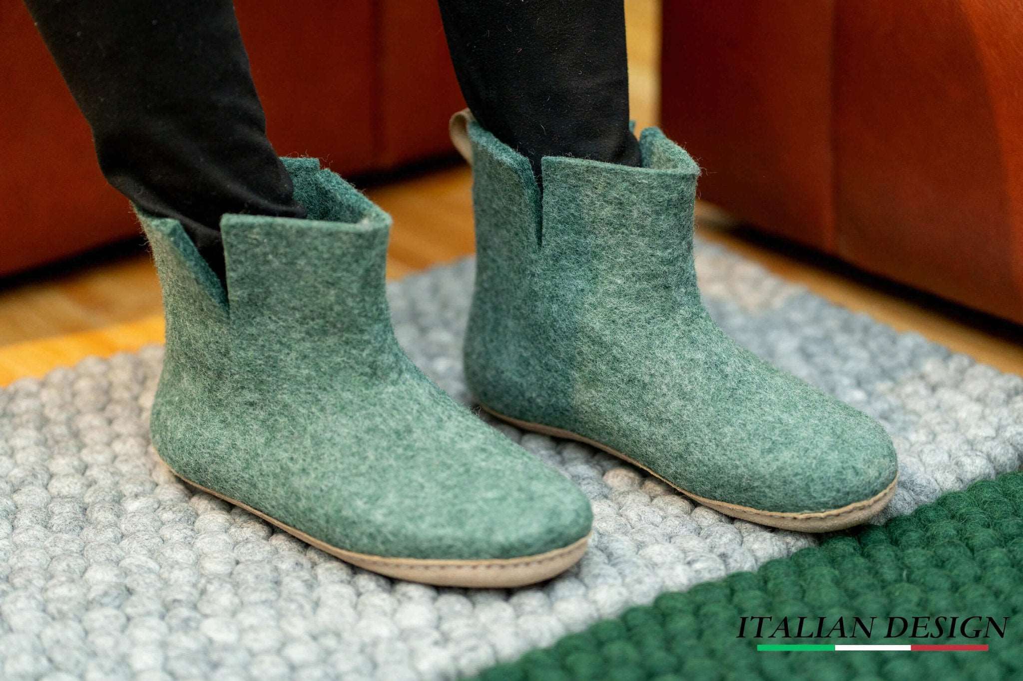 Indoor Boots With Leather Sole - Jungle Green - Woollyes