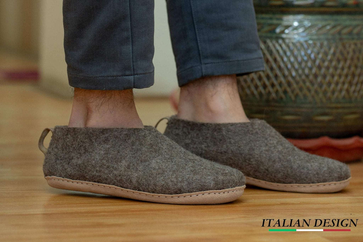 Indoor Shoes With Leather Sole - Natural Brown - Woollyes