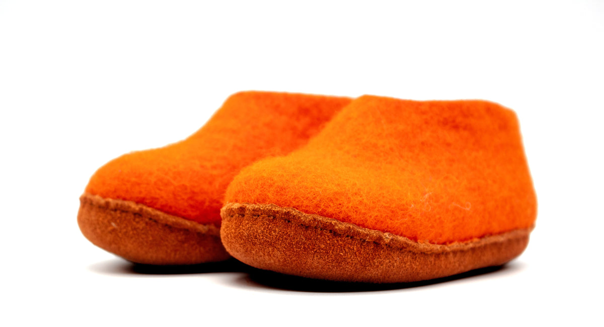 Scarpe Da Interno Per Bambini Con Suola In Cuoio– Arancione