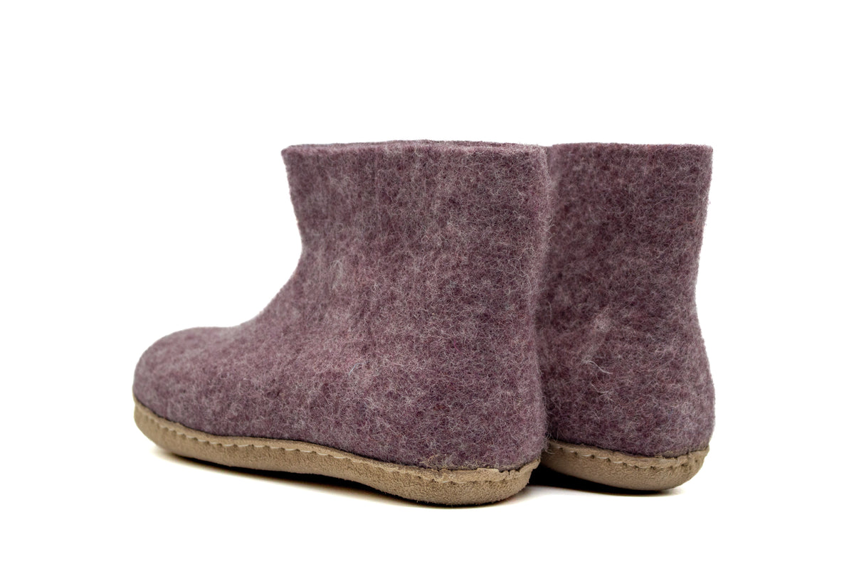 Kids Indoor Boots with Leather Sole - Lavender