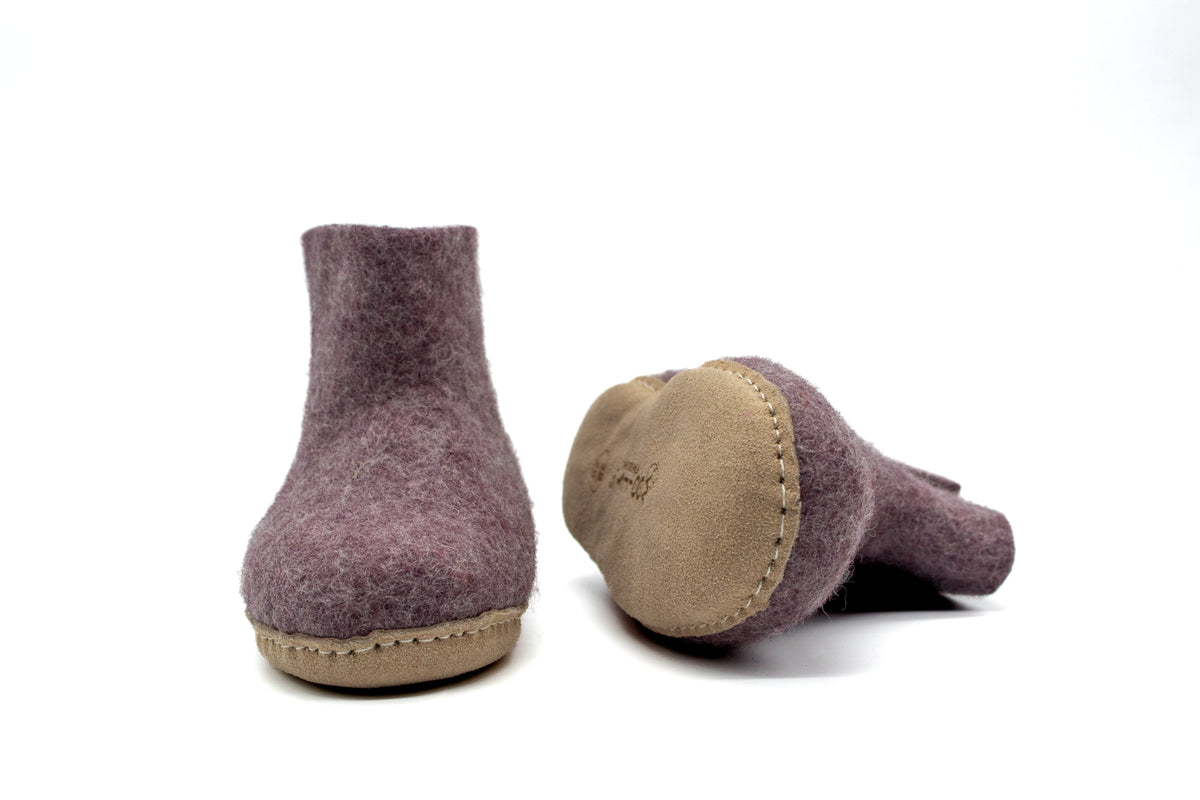 Kids Indoor Boots with Leather Sole - Lavender