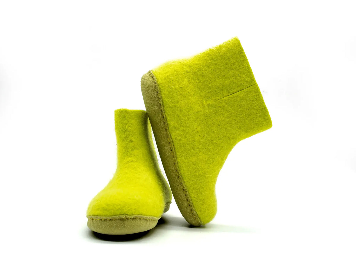 Stivaletti Da Interno Per Bambini Con Suola In Cuoio– Verde Lime