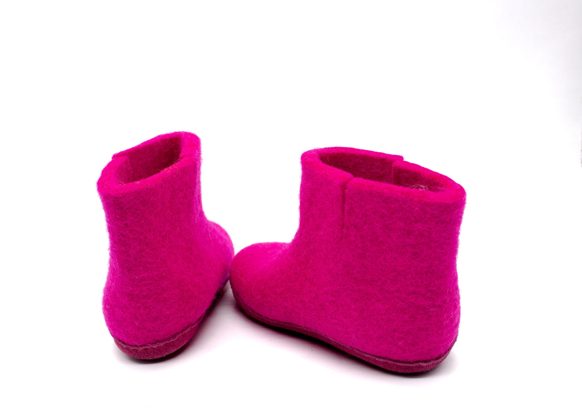 Stivaletti Da Interno Per Bambini Con Suola In Cuoio– Fucsia
