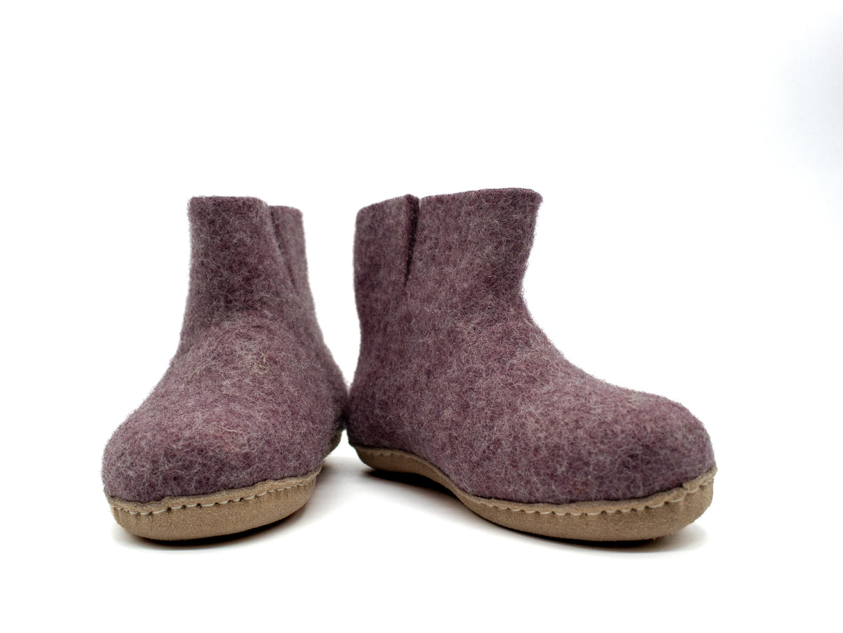 Kids Indoor Boots with Leather Sole - Lavender