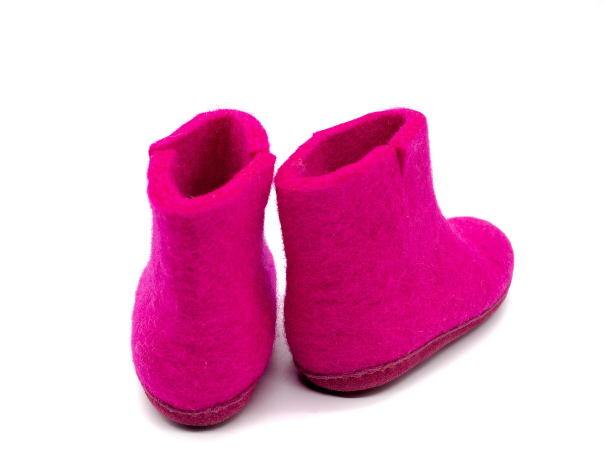 Stivaletti Da Interno Per Bambini Con Suola In Cuoio– Fucsia
