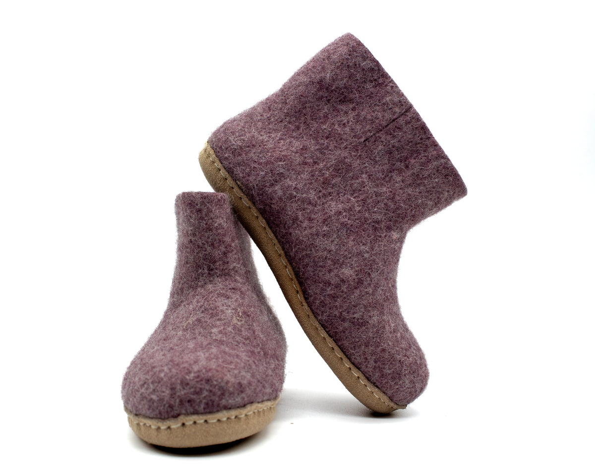 Kids Indoor Boots with Leather Sole - Lavender