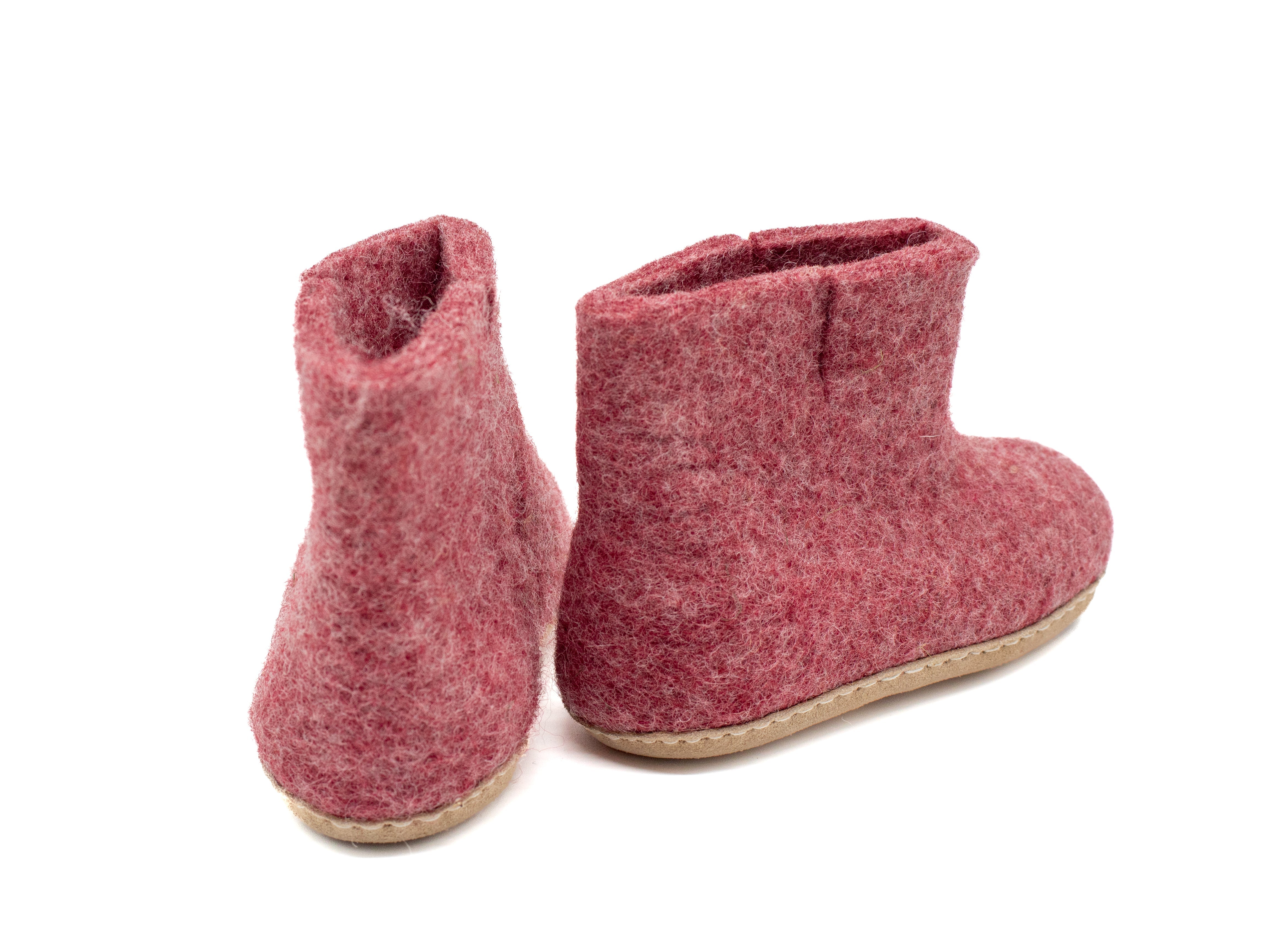 Stivaletti Da Interno Per Bambini Con Suola In Cuoio– Rosa Ciliegia