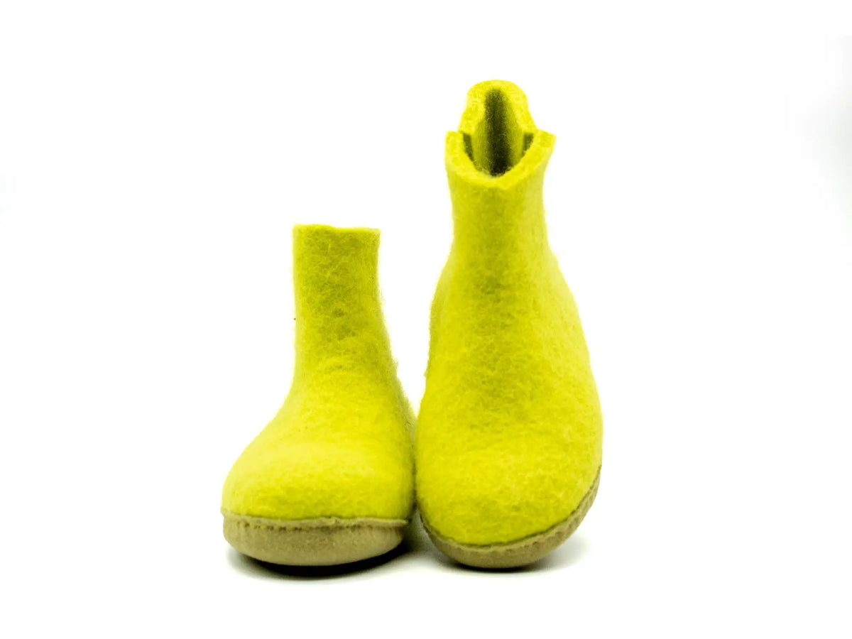 Stivaletti Da Interno Per Bambini Con Suola In Cuoio– Verde Lime