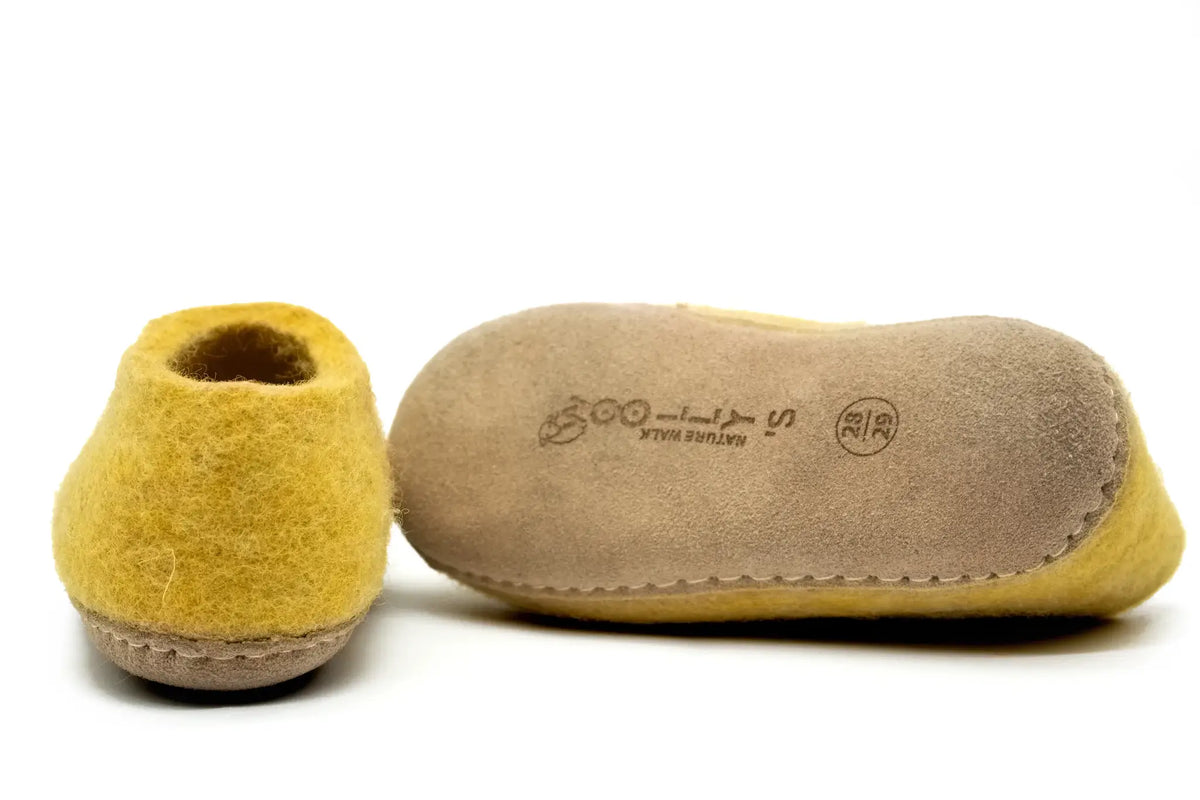 Scarpe Da Interno Per Bambini Con Suola In Cuoio– Senape