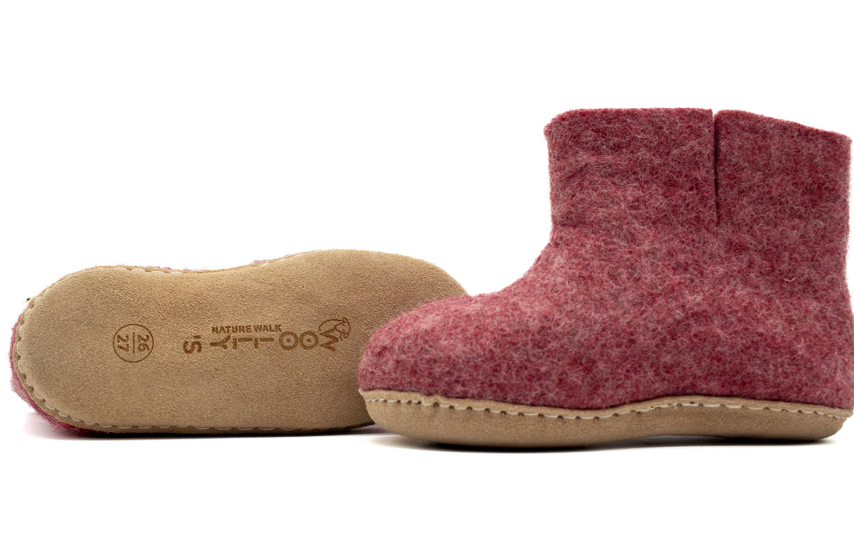 Stivaletti Da Interno Per Bambini Con Suola In Cuoio– Rosa Ciliegia