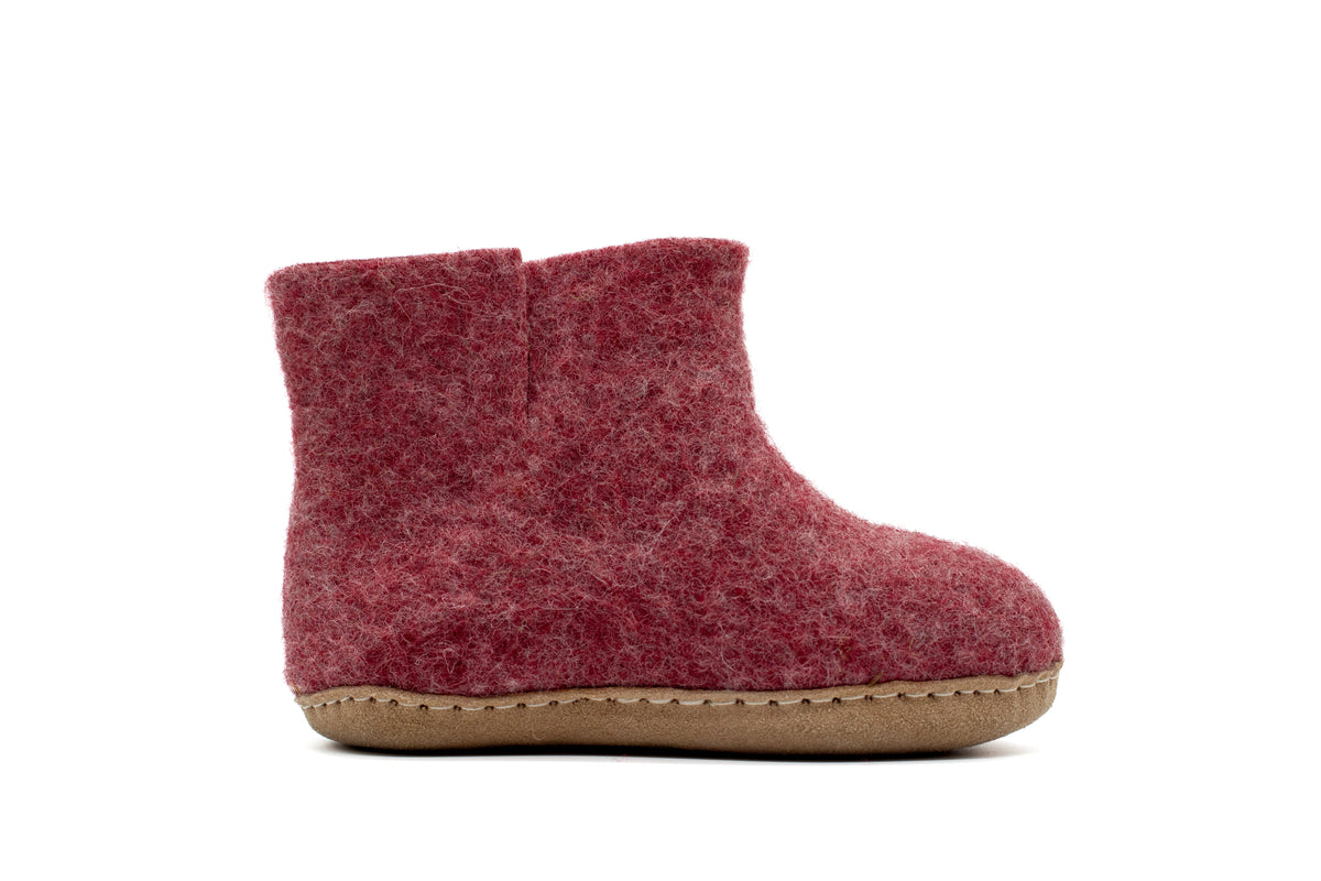 Stivaletti Da Interno Per Bambini Con Suola In Cuoio– Rosa Ciliegia